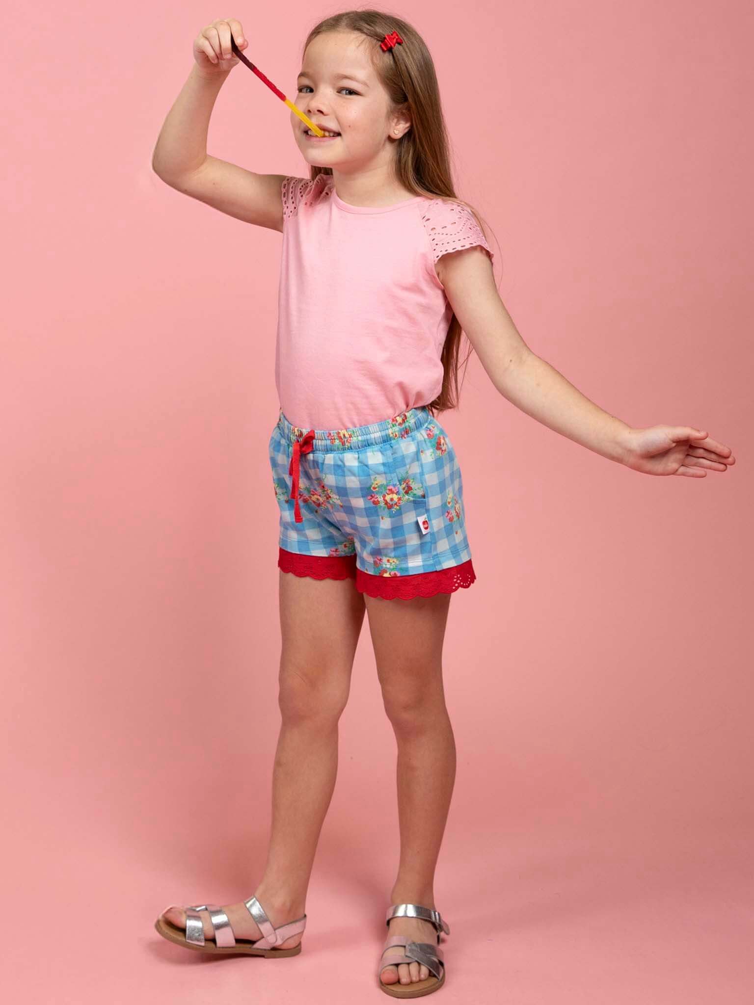 Floral Gingham Jersey Shorts