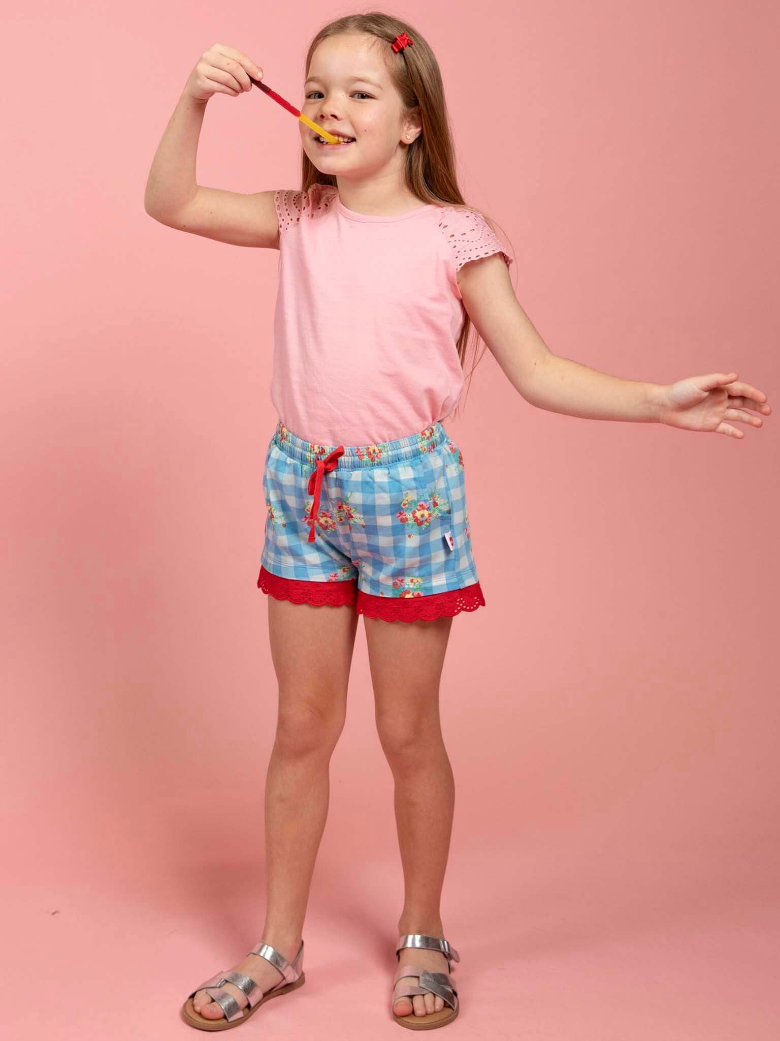 Floral Gingham Jersey Shorts