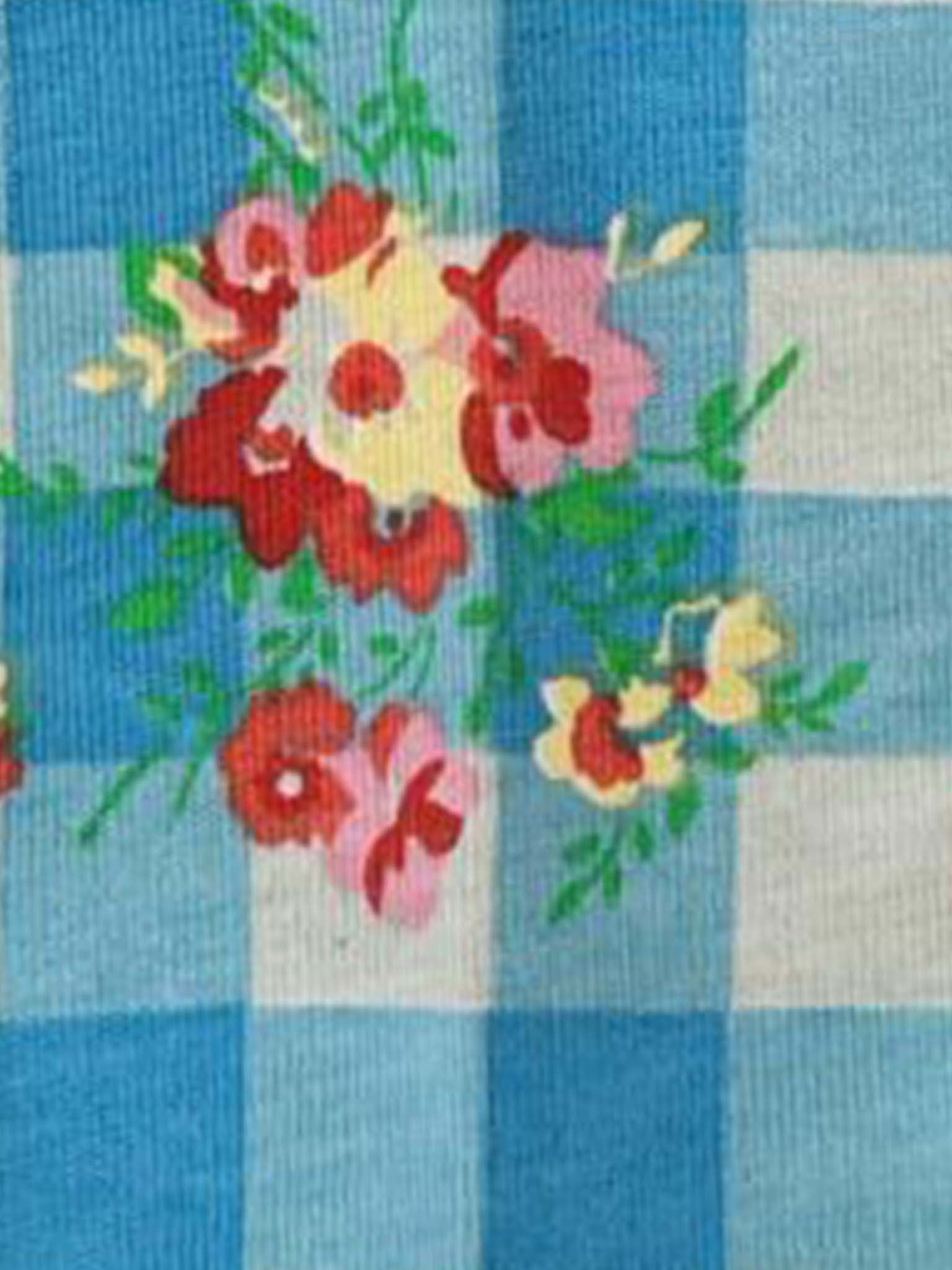 The Floral Gingham Jersey Shorts from Floral Gingham feature red, yellow, and pink flowers with green leaves over a vintage gingham background—perfect for adding style to any shorts collection.