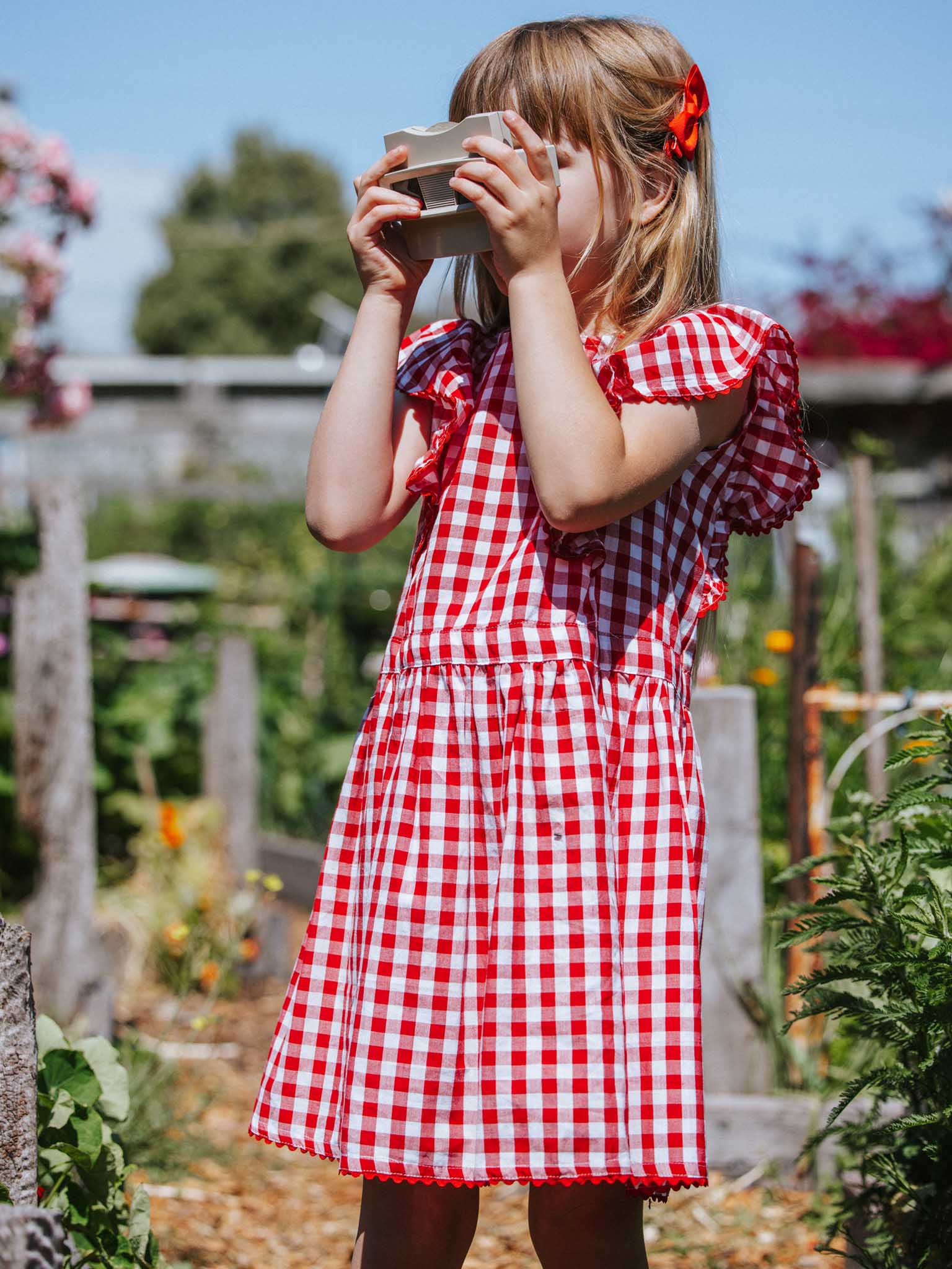 Red Gingham Lacy Dress - Oobi