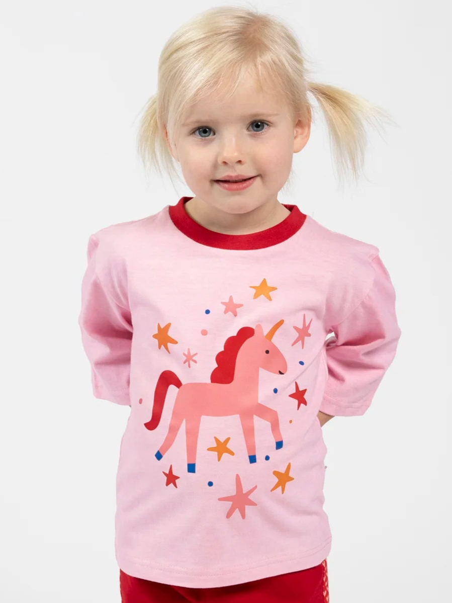 Magical Unicorn Pink Tee with Red Binding