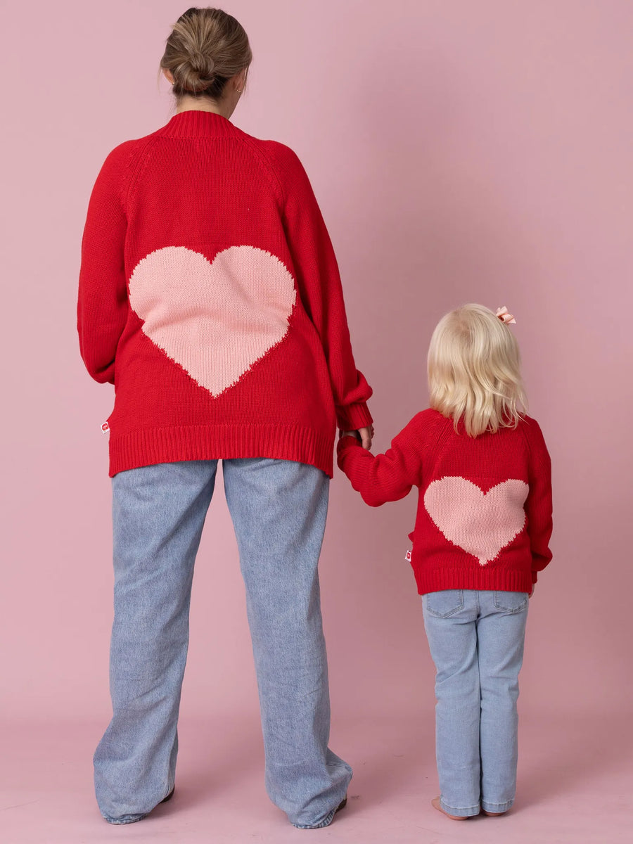 Women's Oversized Heart Chunky Knit Cardigan