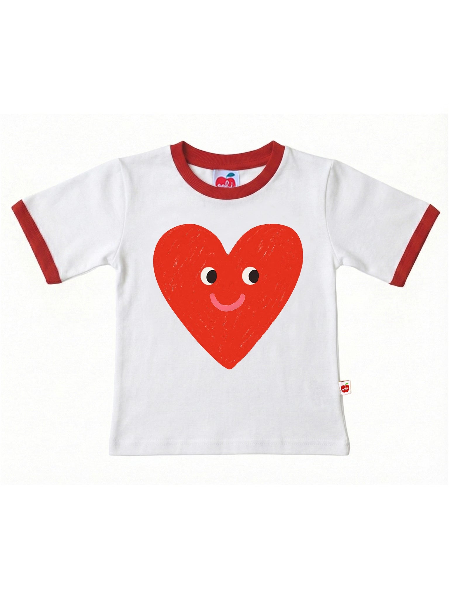 Happy Heart Tee with Red Binding White