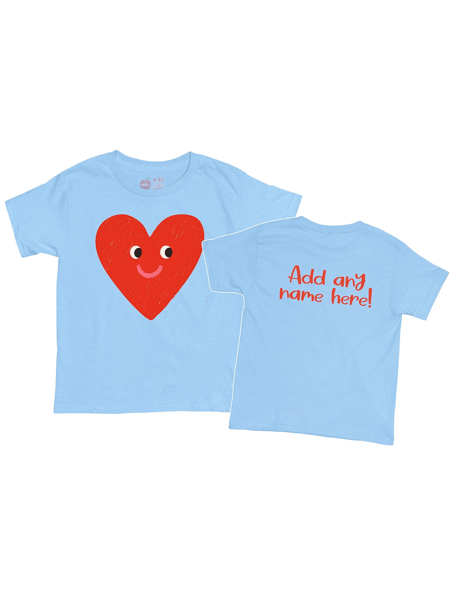 The Essentials Heart Printed Tee features a large red smiling heart graphic on the front and customizable red text on the back. Oversized fit, hand printed in Australia.
