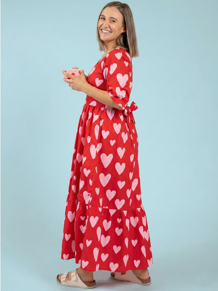 Women's Red Heart Maxi Dress