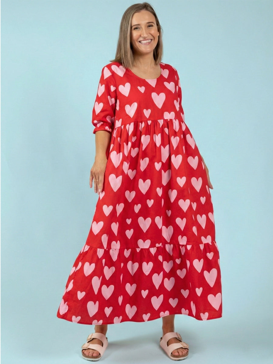 Women's Red Heart Maxi Dress