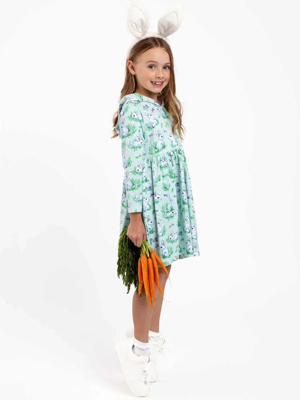 Blue Bun Bun Jersey Hoodie Dress