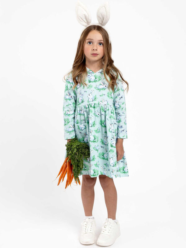 Blue Bun Bun Jersey Hoodie Dress