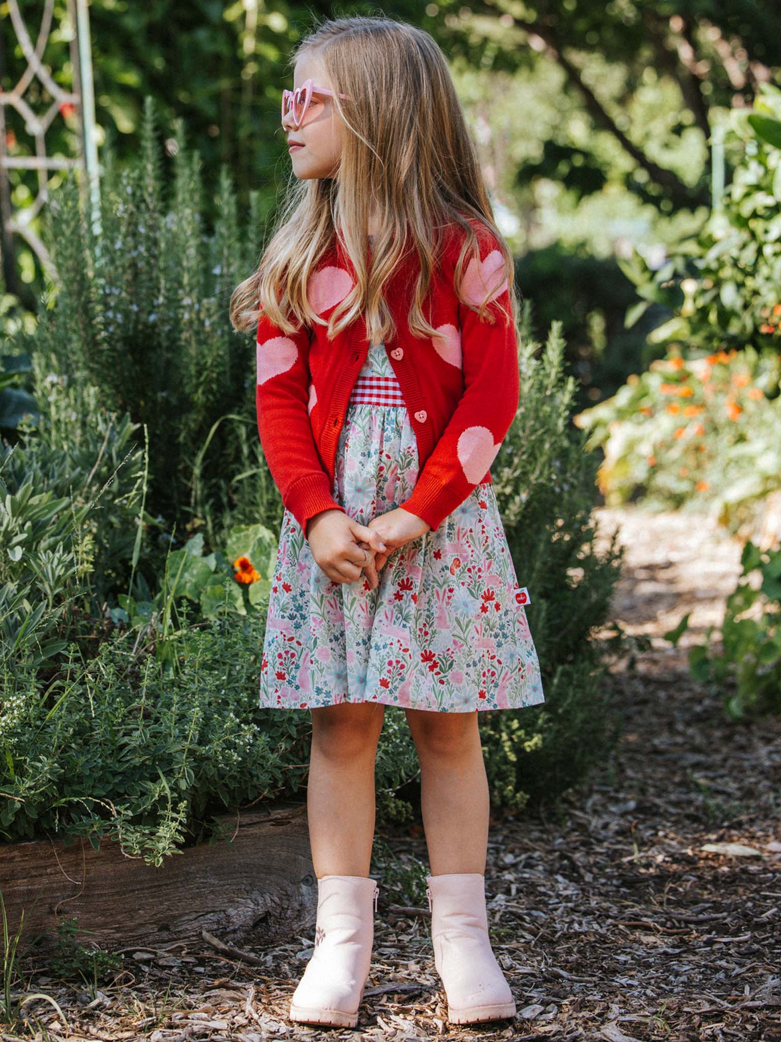 Maxine Red with Pink Hearts Cardigan - Oobi