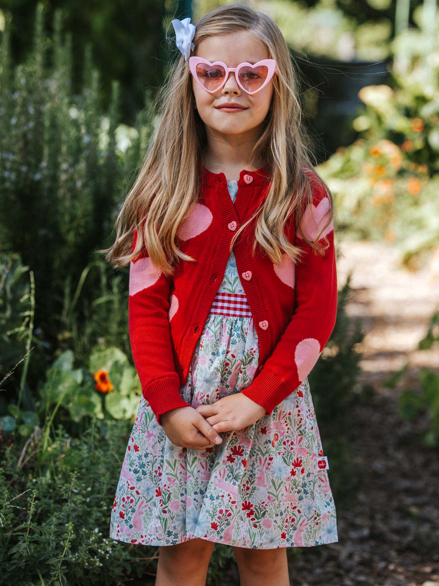 Maxine Red with Pink Hearts Cardigan - Oobi