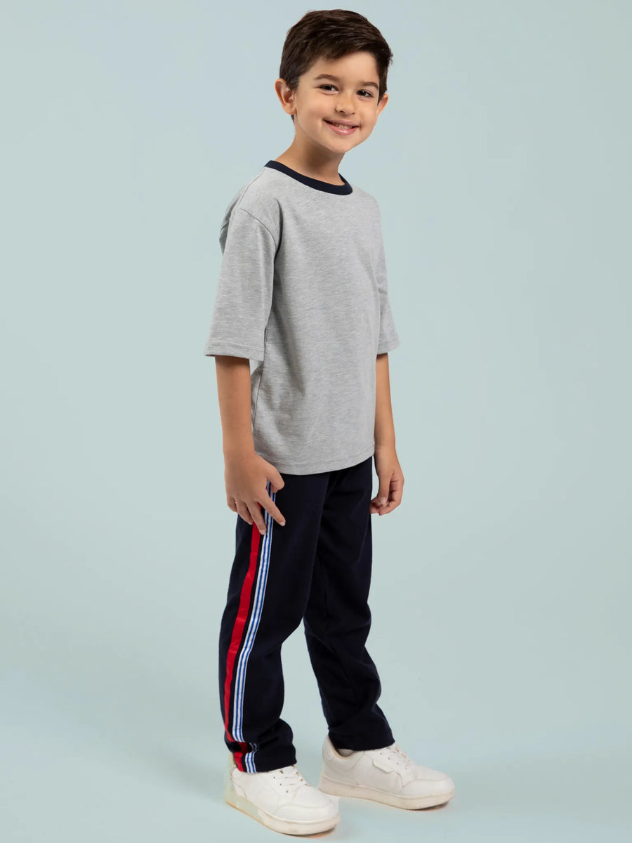 Grey Marle Tee with Navy Binding 3078