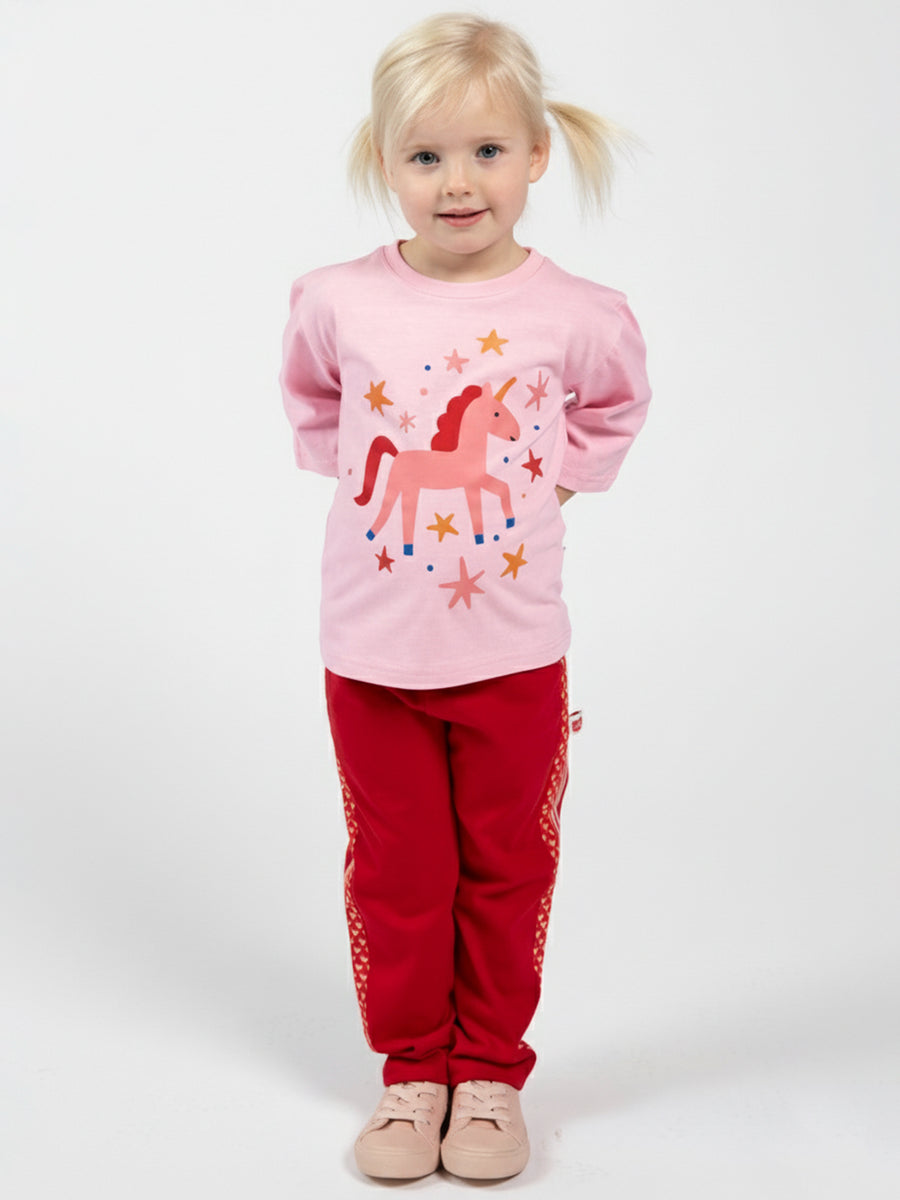 Magical Unicorn Pink Tee with Red Binding