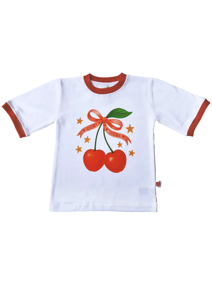 White Cherry Tee with Red Binding