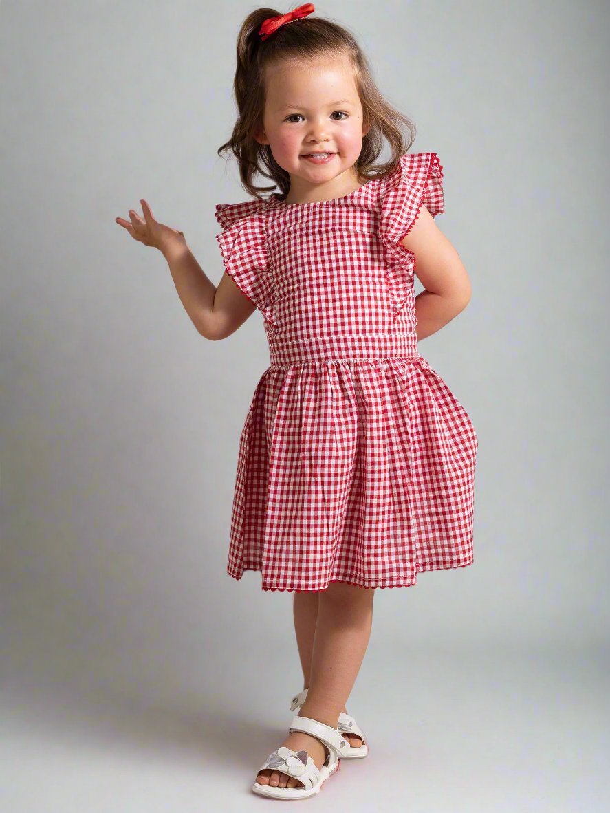 Red Gingham & Lace Dress + Bloomers - Oobi