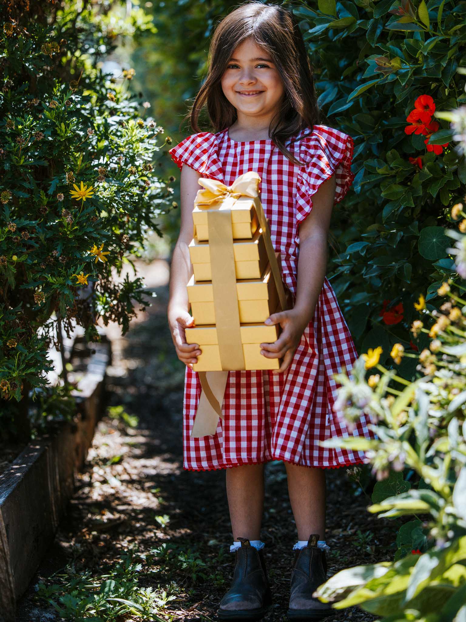 Red Gingham Lacy Dress - Oobi
