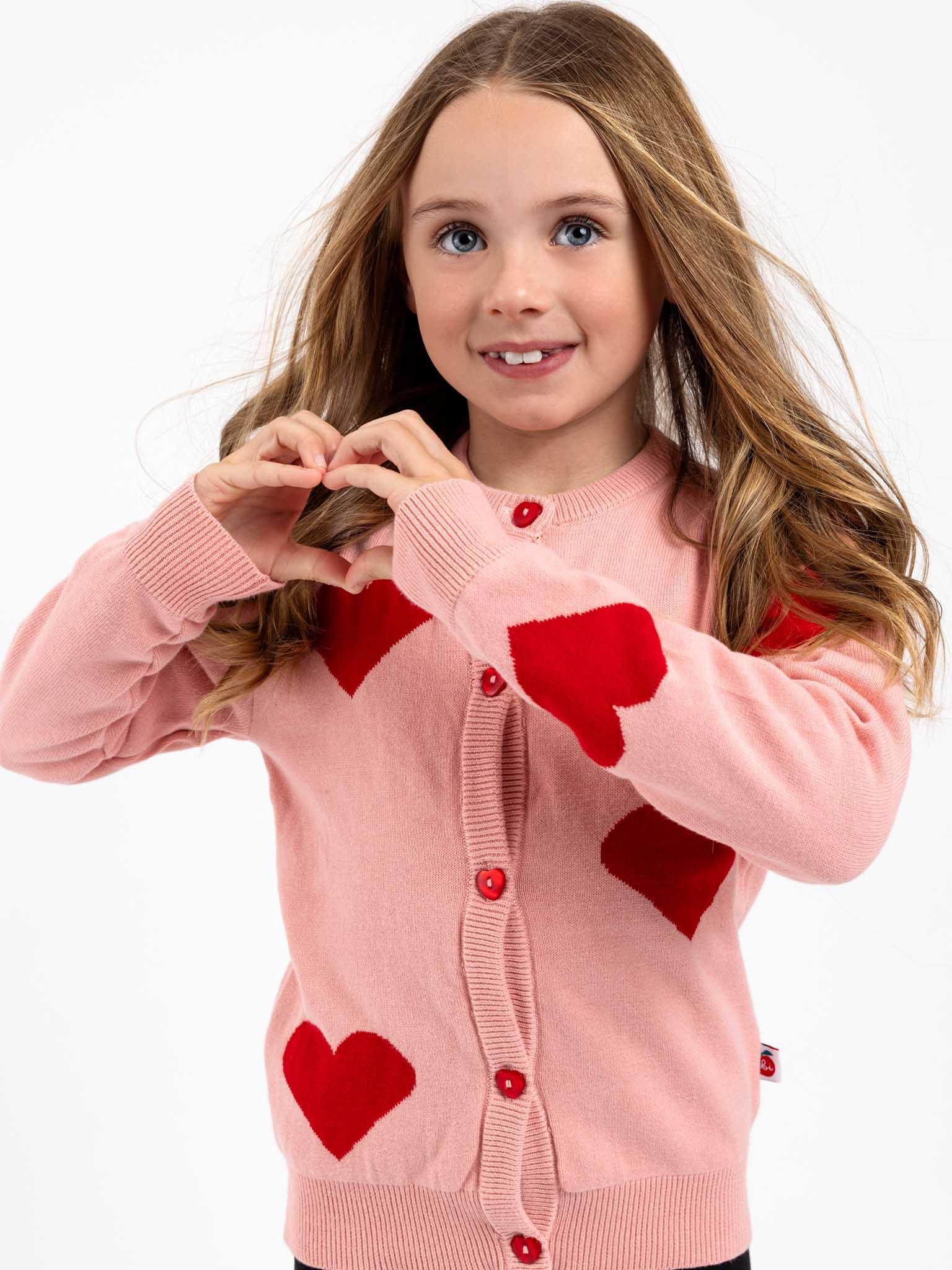 Maxine Pink with Red Hearts Cardigan - Oobi