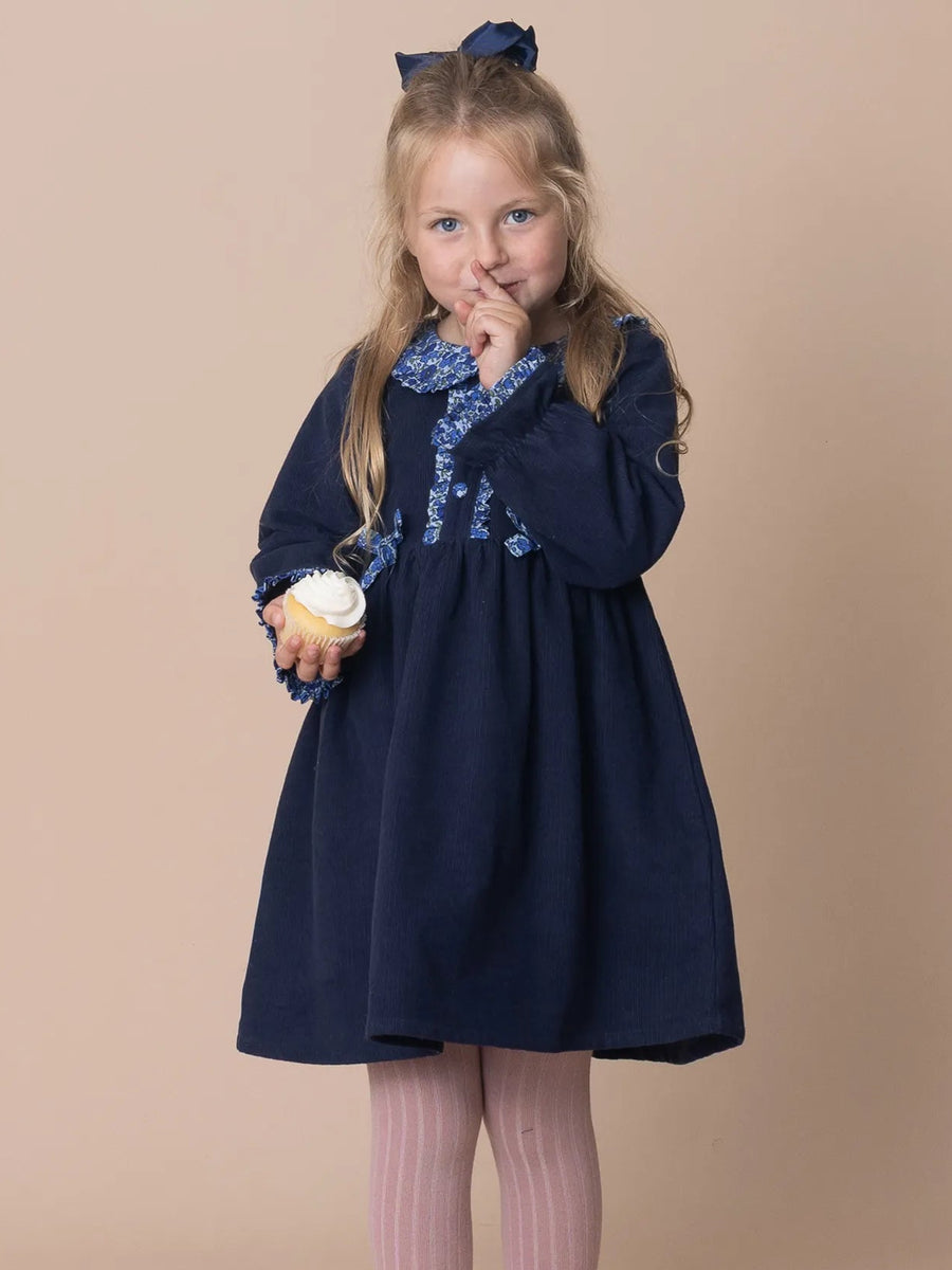 English Flowers Cord Dress with Collar