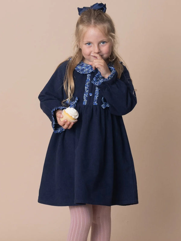 English Flowers Cord Dress with Collar