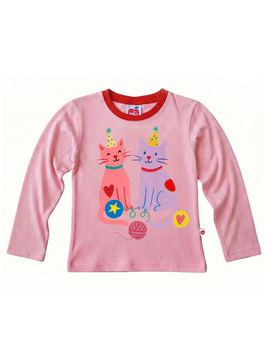 Party Cats Long Sleeve Pink Tee
