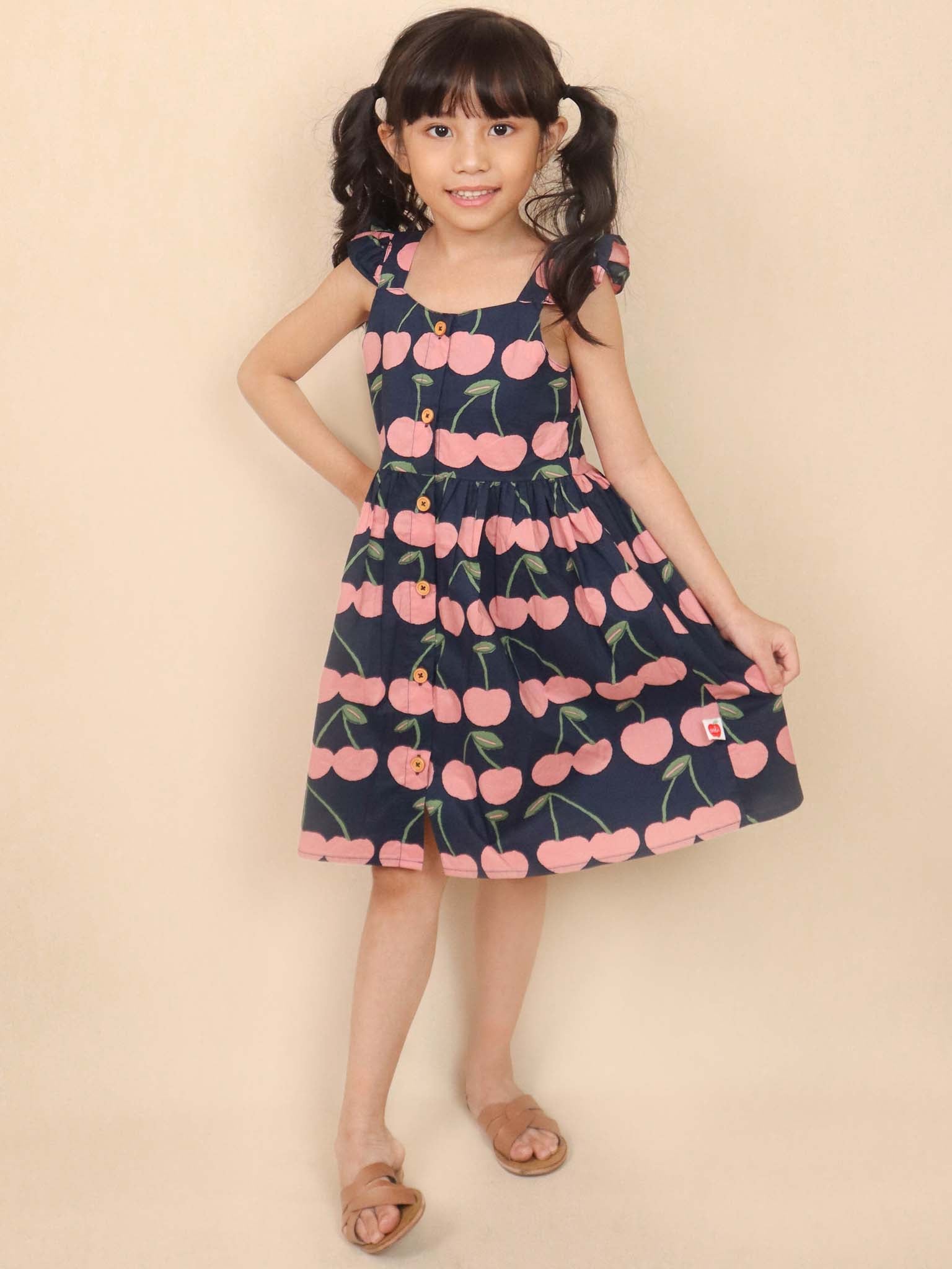 Navy Cherry Calista Dress - Oobi