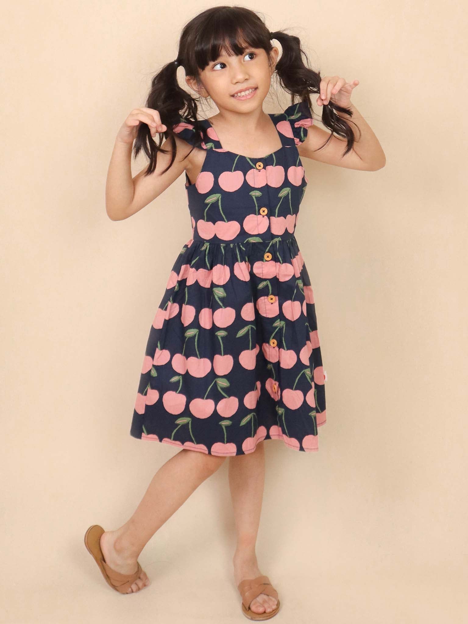 Navy Cherry Calista Dress - Oobi
