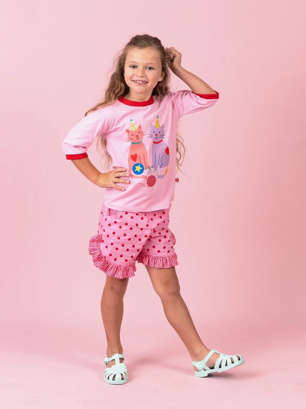 Pink & Red Dots Ruffle Shorts