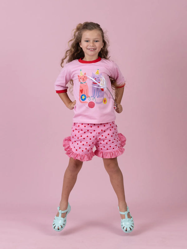Pink & Red Dots Ruffle Shorts