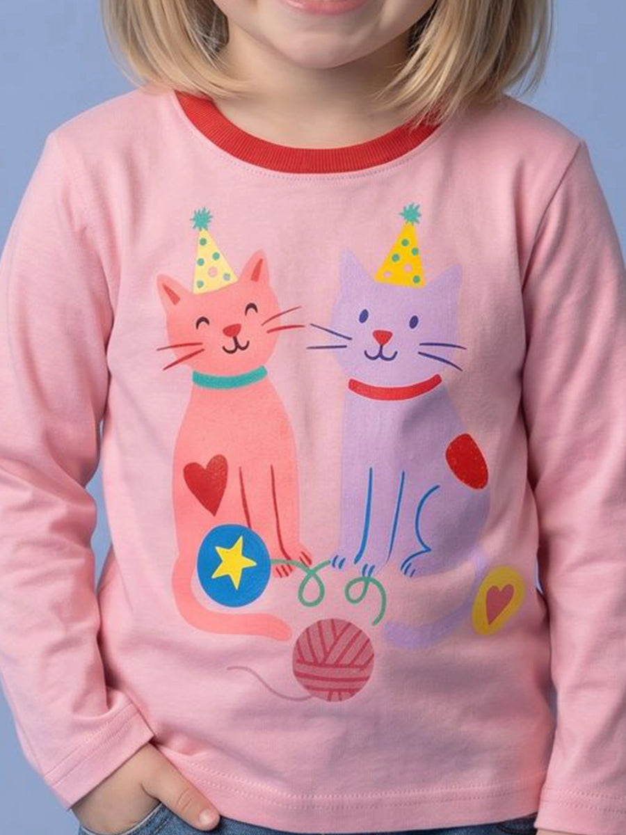 Party Cats Long Sleeve Pink Tee