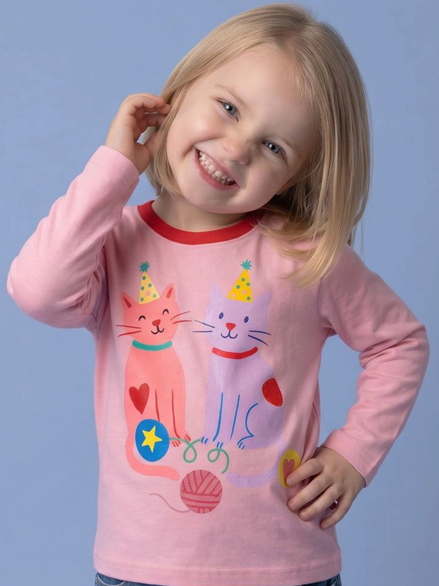 Party Cats Long Sleeve Pink Tee