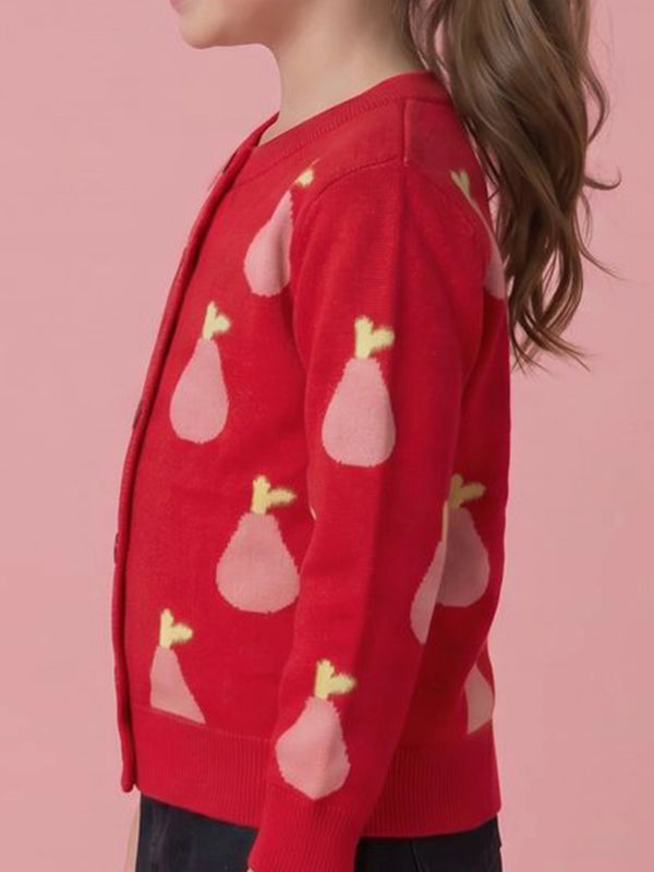 Red Pear Jacquard Cardigan
