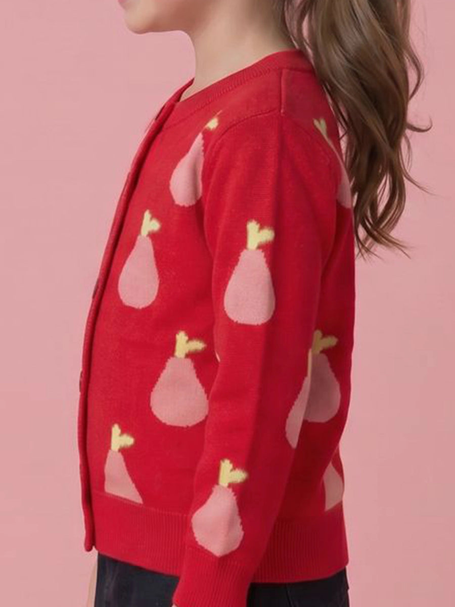 Red Pear Jacquard Cardigan