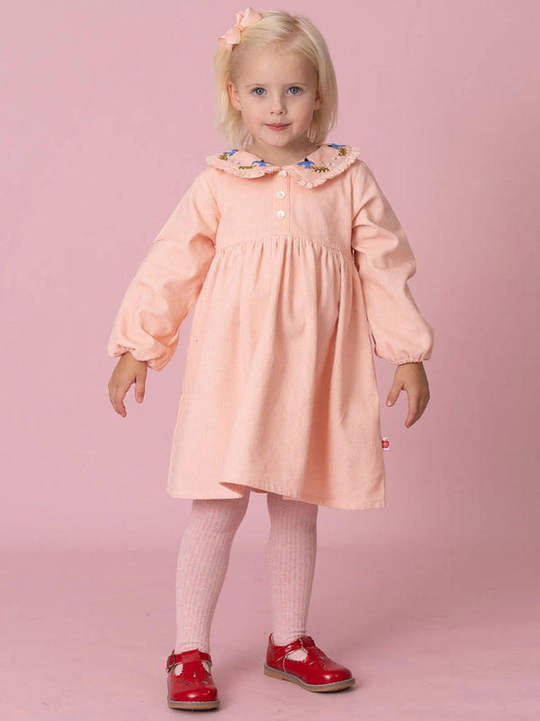Pink Corduroy Bird Embroidery Coat Dress