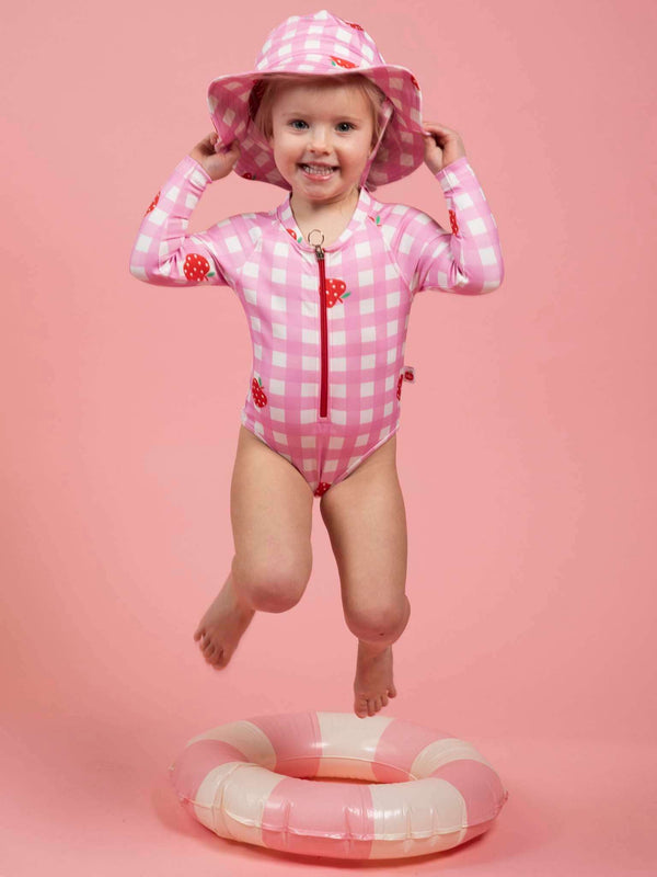 Pink Gingham UPF 50+ Long Sleeve Swimsuit