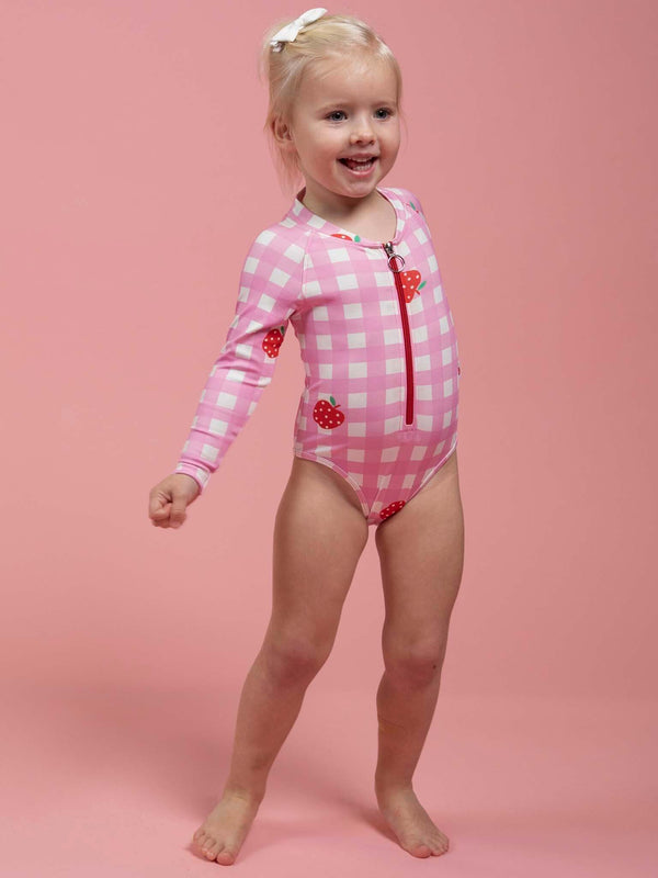 Pink Gingham UPF 50+ Long Sleeve Swimsuit