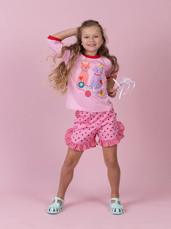 Pink & Red Dots Ruffle Shorts