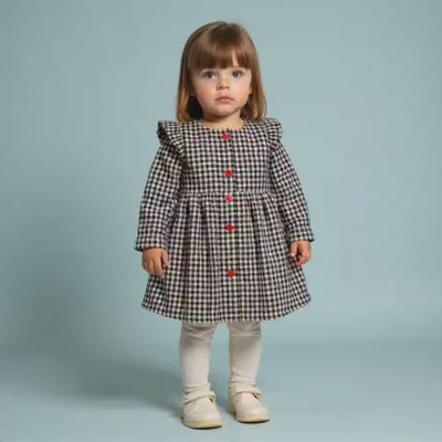 Girls black gingham winter dress