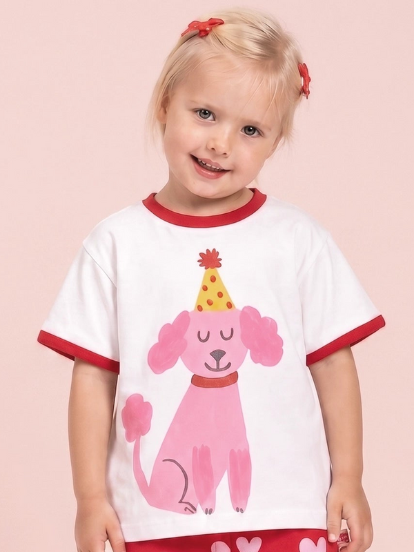 Pink Party Pooch Tee - White