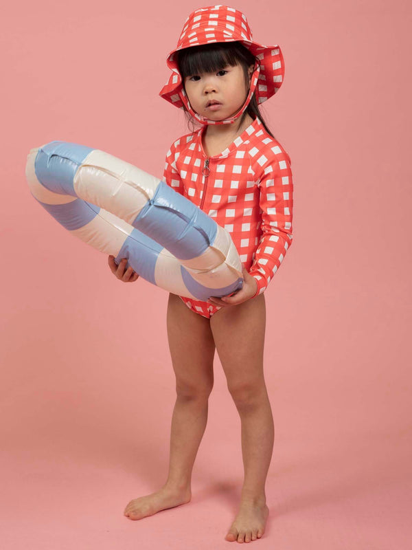 Red Gingham UPF 50+ Long Sleeve Swimsuit