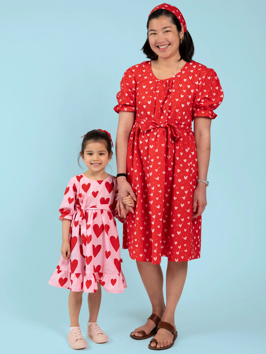Pink & Red Heart Women's Midi Dress