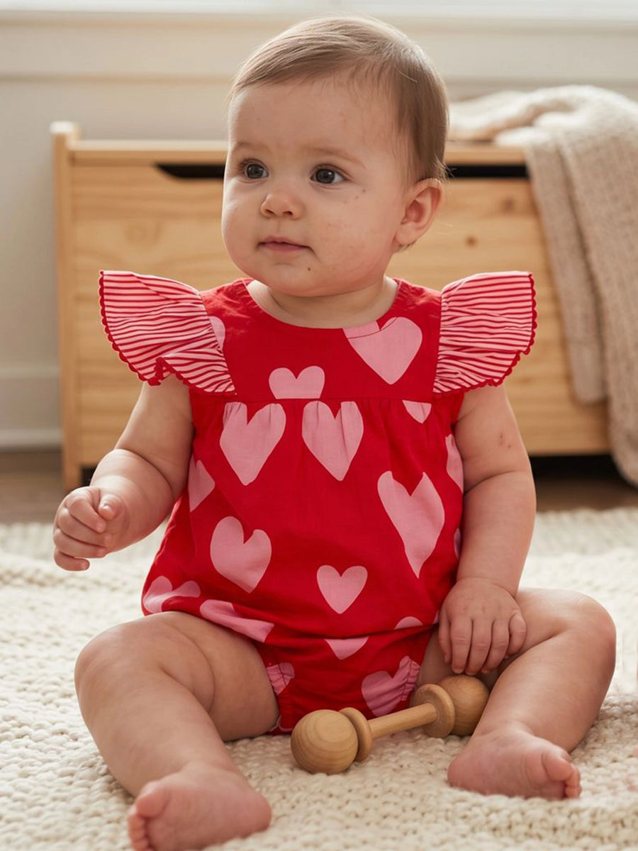 Red Big Heart Baby Playsuit
