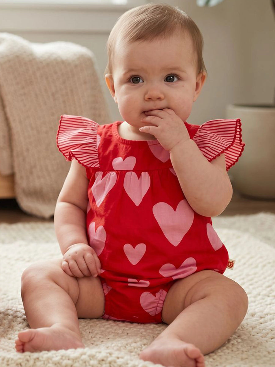Red Big Heart Baby Playsuit