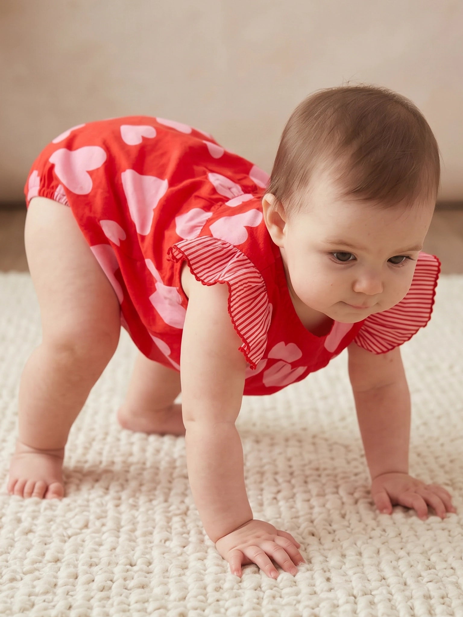 Red Big Heart Baby Playsuit