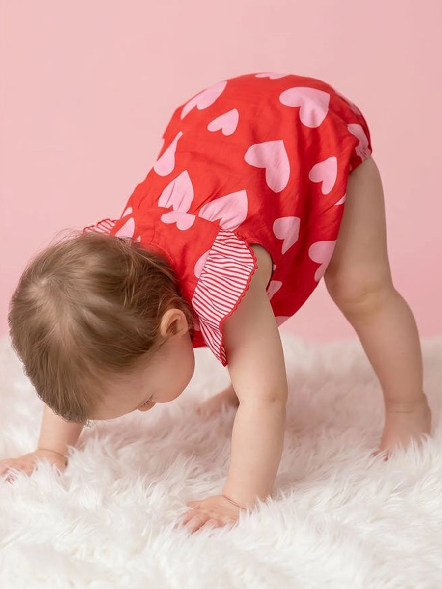 Red Big Heart Baby Playsuit