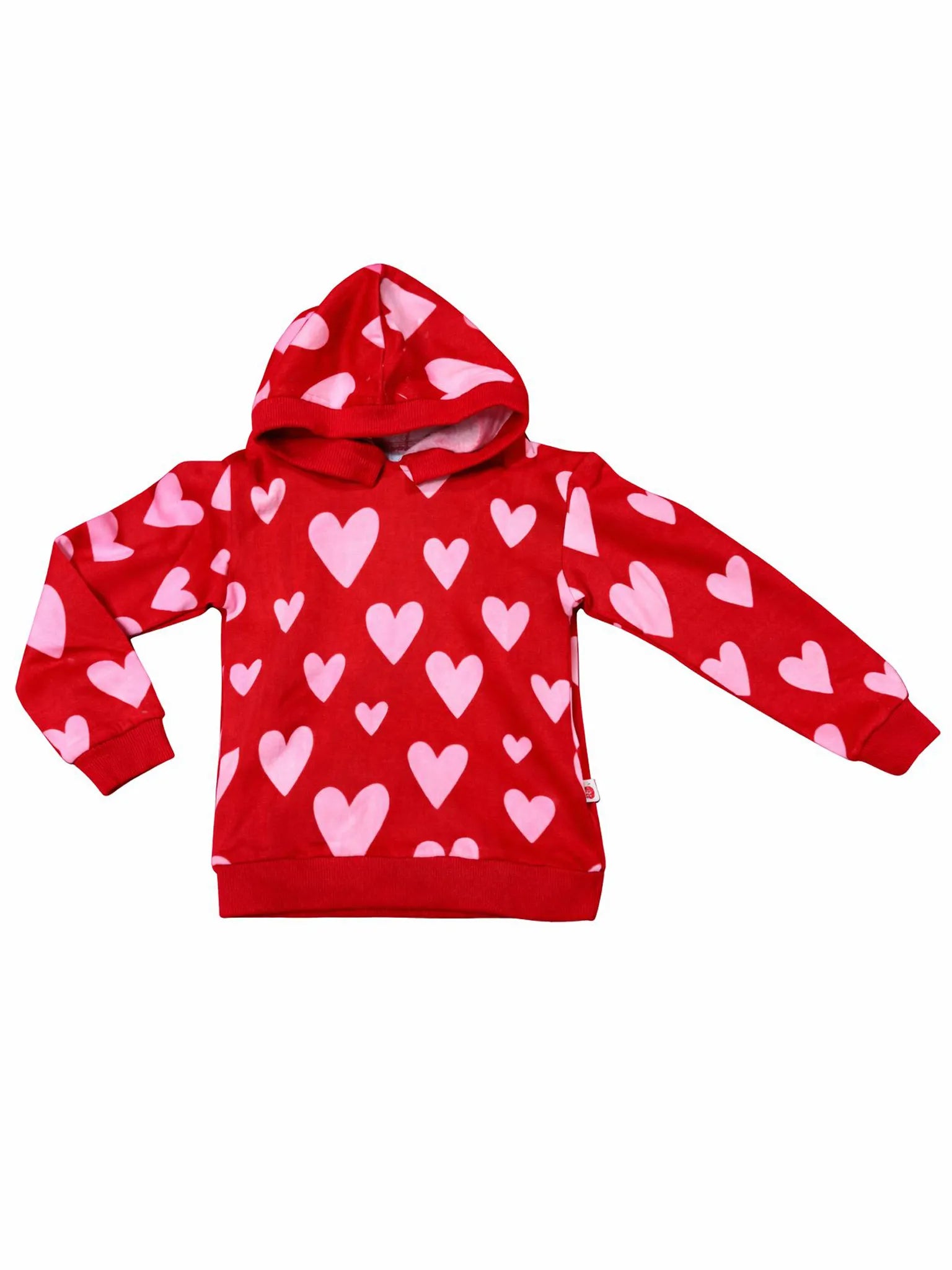 Women's Red Big Heart Fleece Hooded Sweatshirt