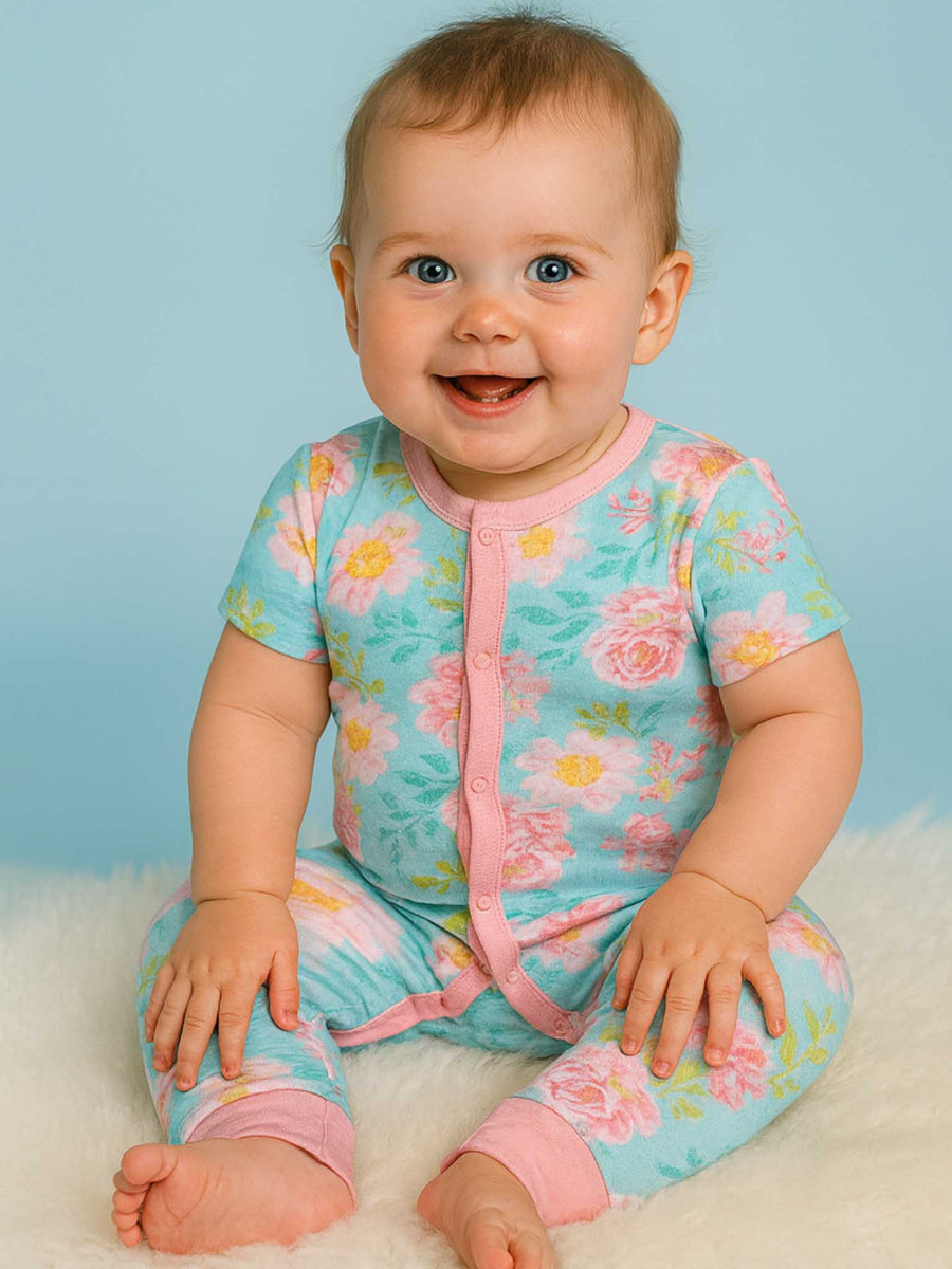 Misha Blue Watercolour Short Sleeve Romper