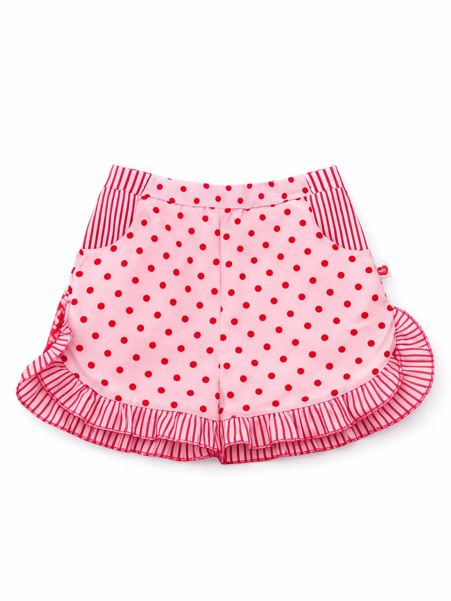 Pink & Red Dots Ruffle Shorts