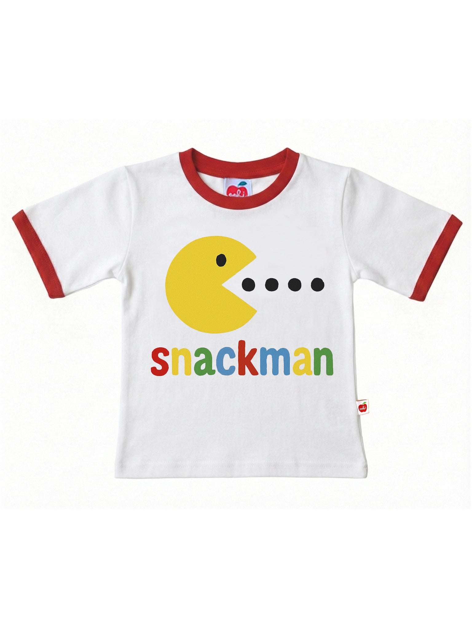 Snackman Jersey Tee with Red Binding White