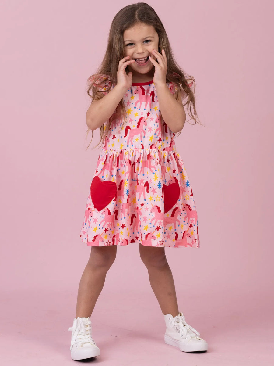 Magical Unicorn Heart Pocket Skater Dress