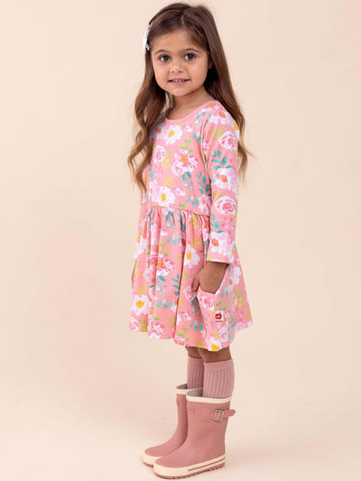 Emily Pink Watercolour Jersey Dress - Oobi