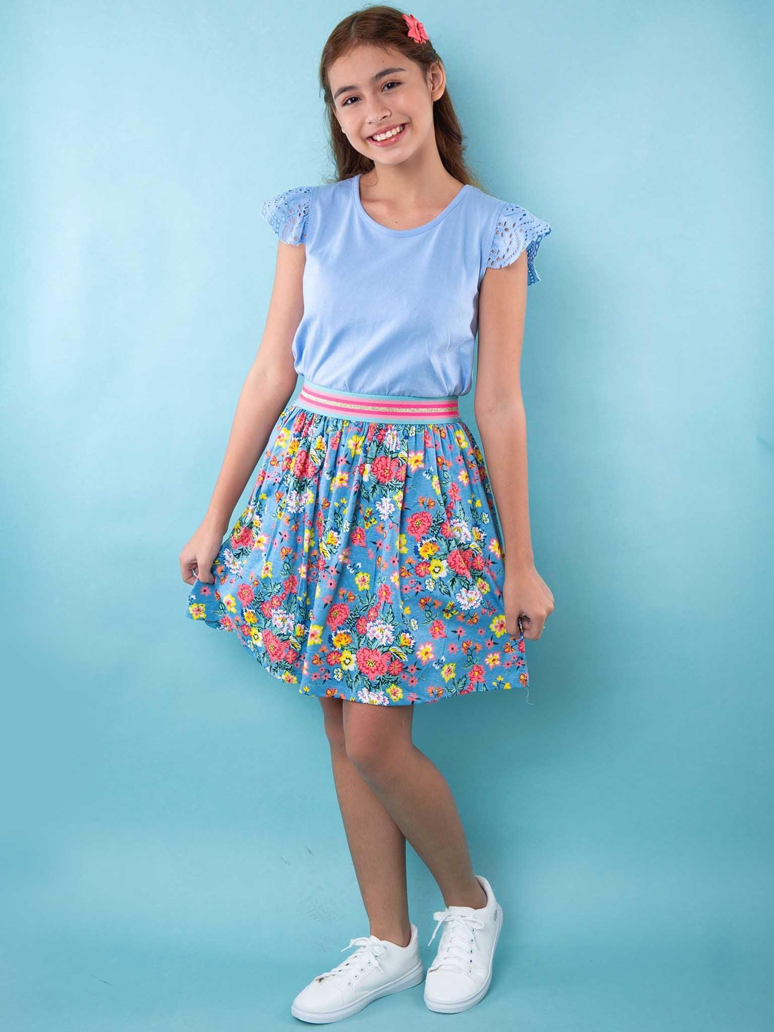 Cornflower Meadow Jersey Skirt - Oobi